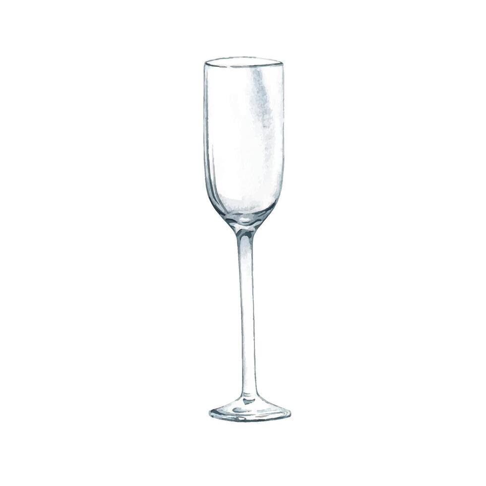 An empty champagne glass. watercolor illustration. Isolate it. Glassware for alcoholic beverages. An element of the design of cards. For banners and posters. For restaurant menus vector