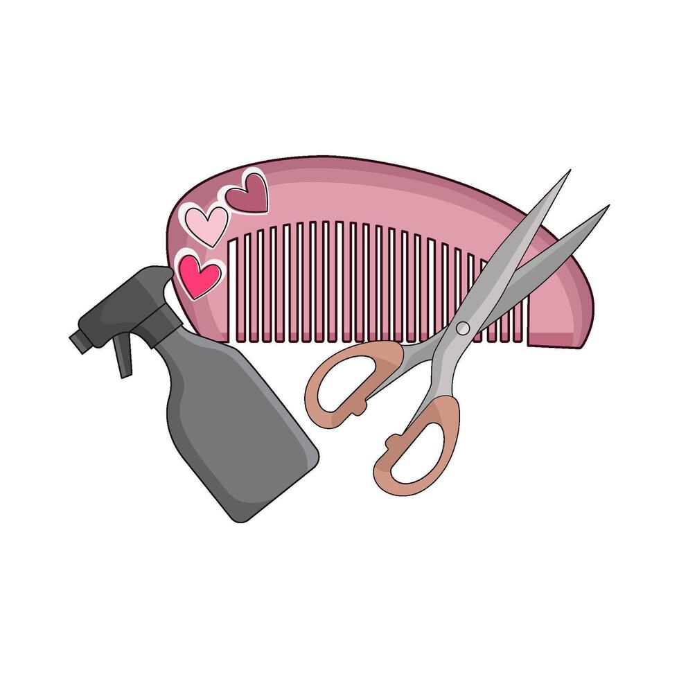 comb with scissors and spray bottle illustration vector