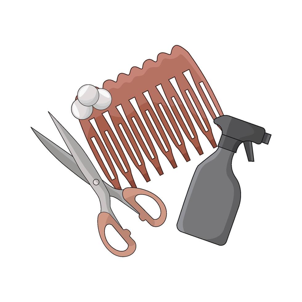 comb with scissors and spray bottle illustration vector