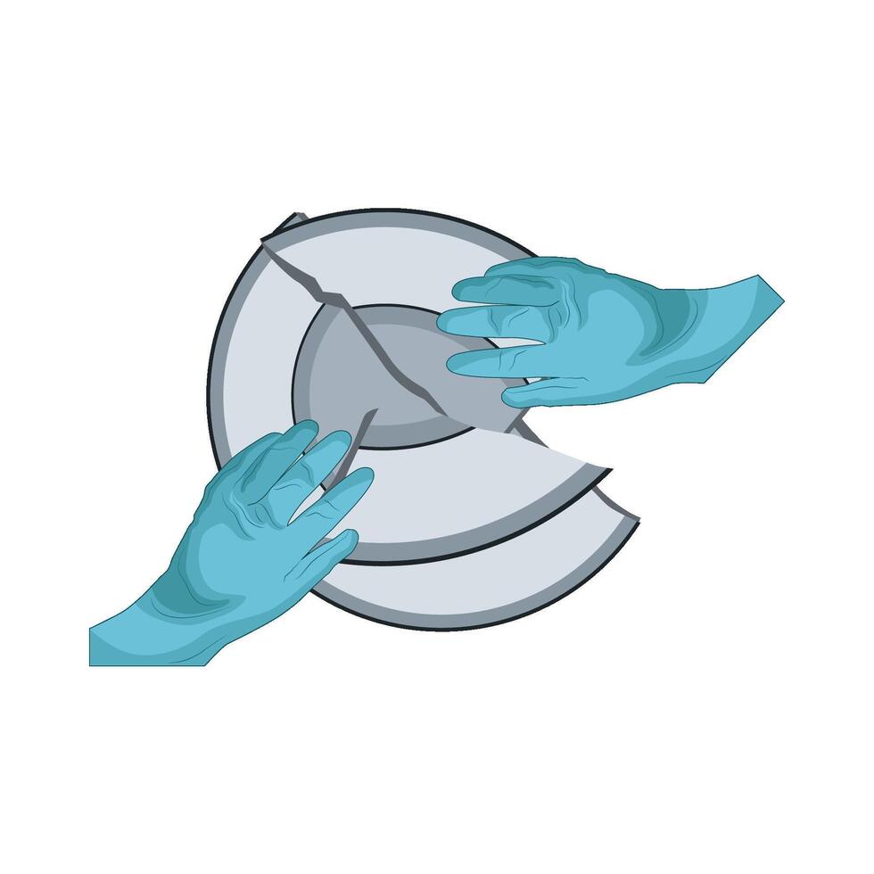 Hand Holding Broken Plate Fragments vector