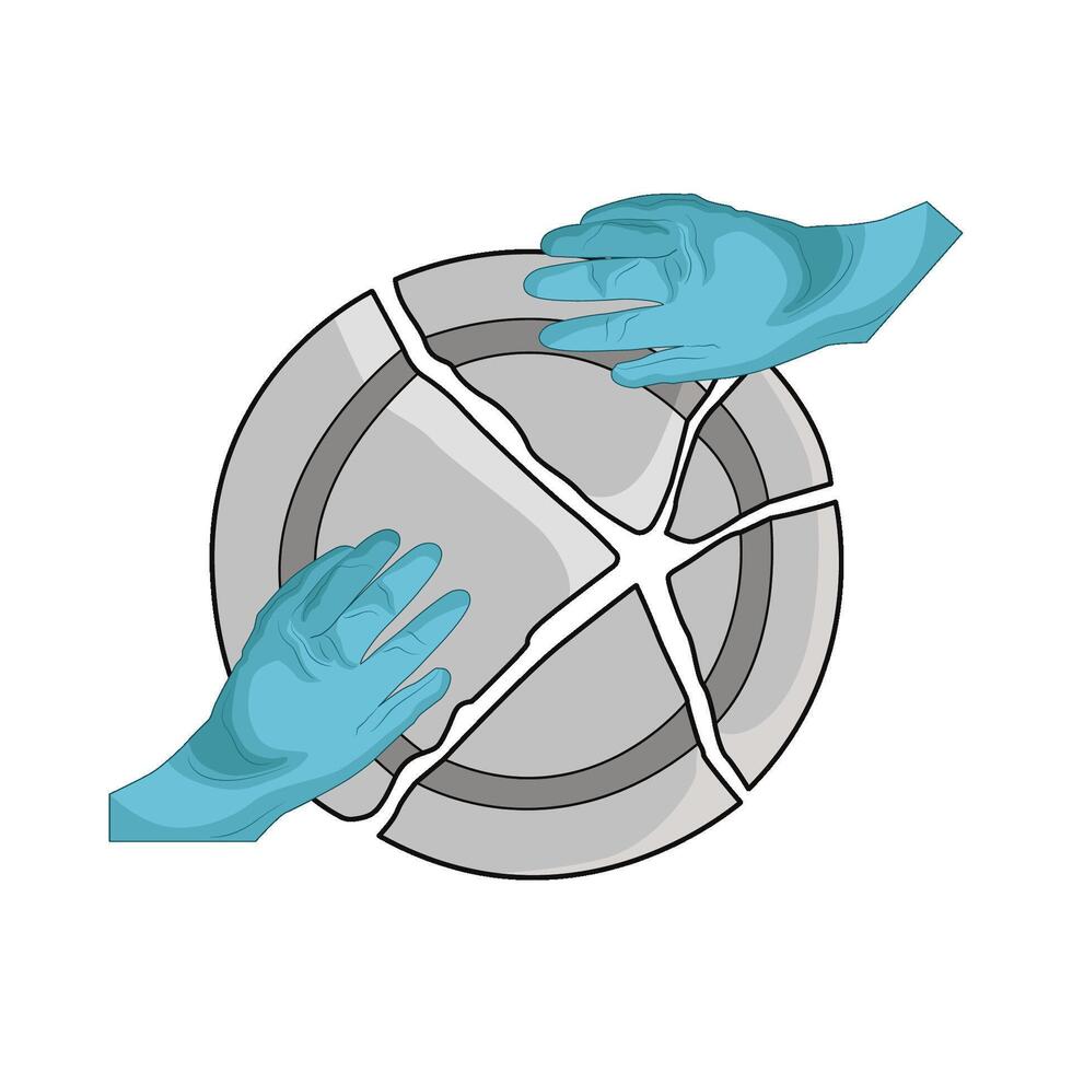Hand Grasping Shattered Plate Pieces vector