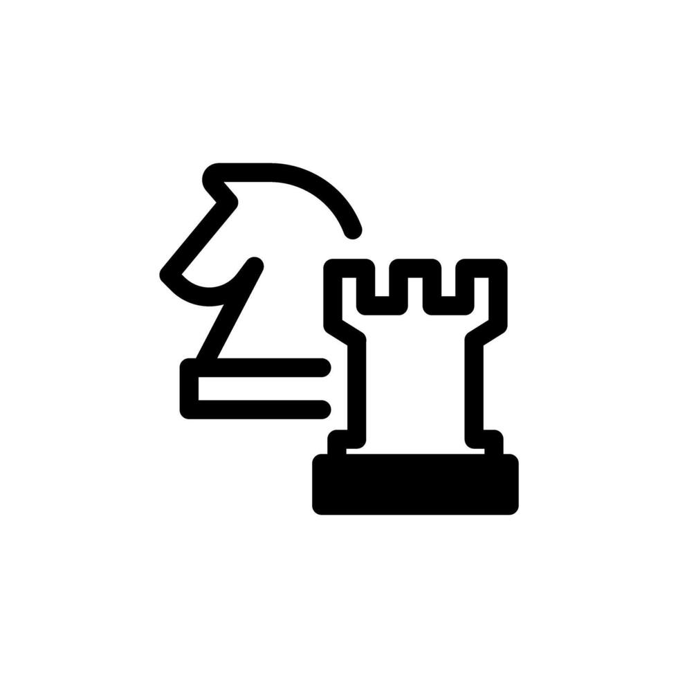 Semi solid Icon Glyph rook and knight chess piece, strategy game symbol design vector