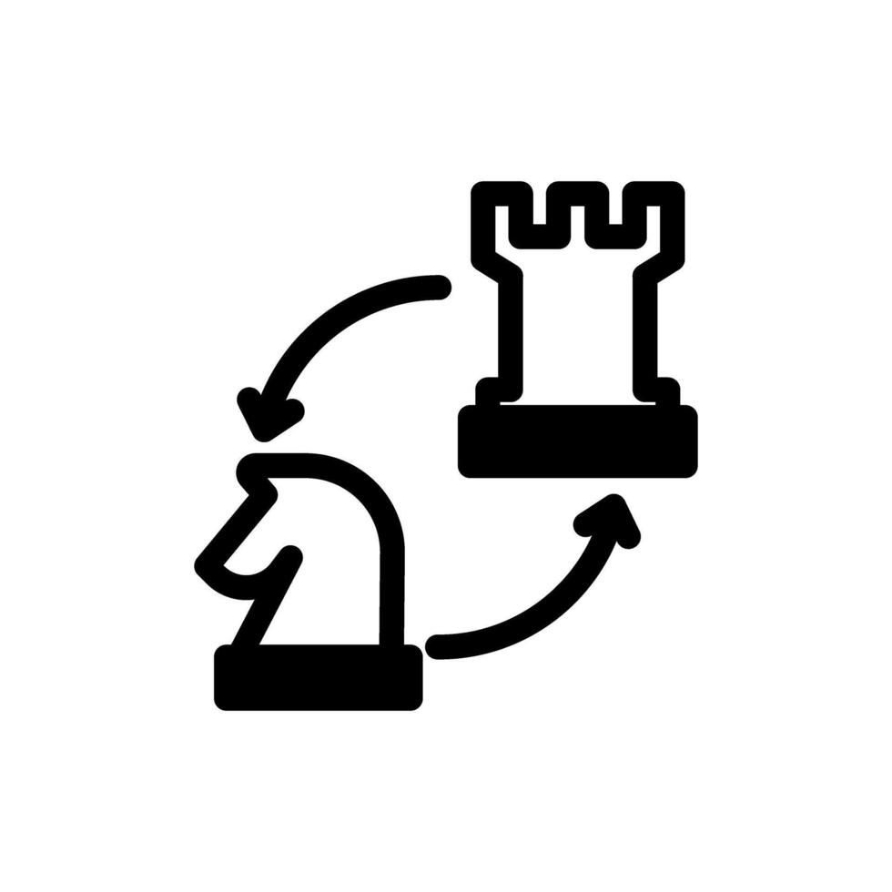 Semi solid Icon Glyph knight and rook switch position, chess piece strategy game symbol design vector