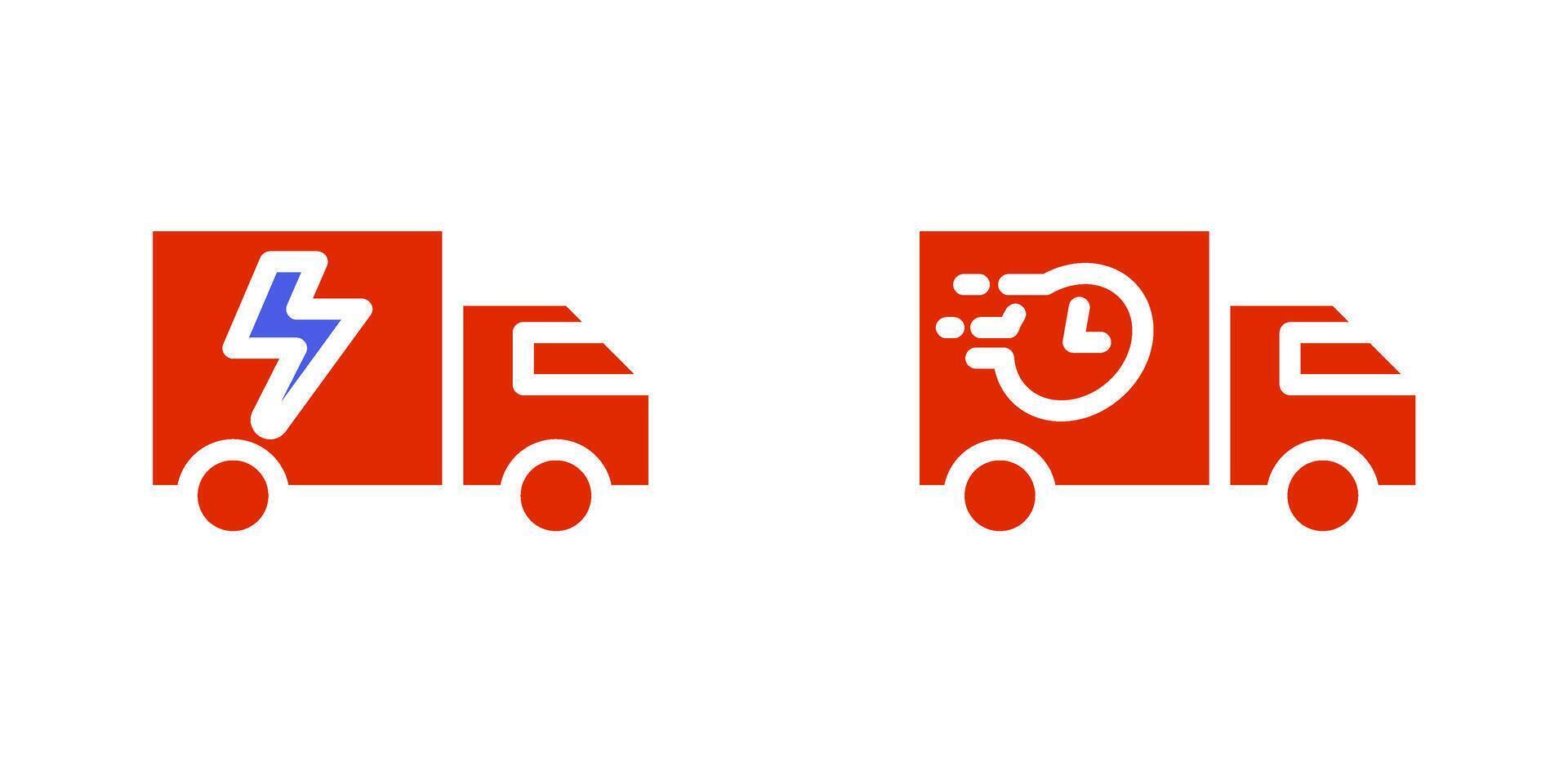 Icon solid or glyph colors fast truck delivery with flash and clock symbols. Editable file vector