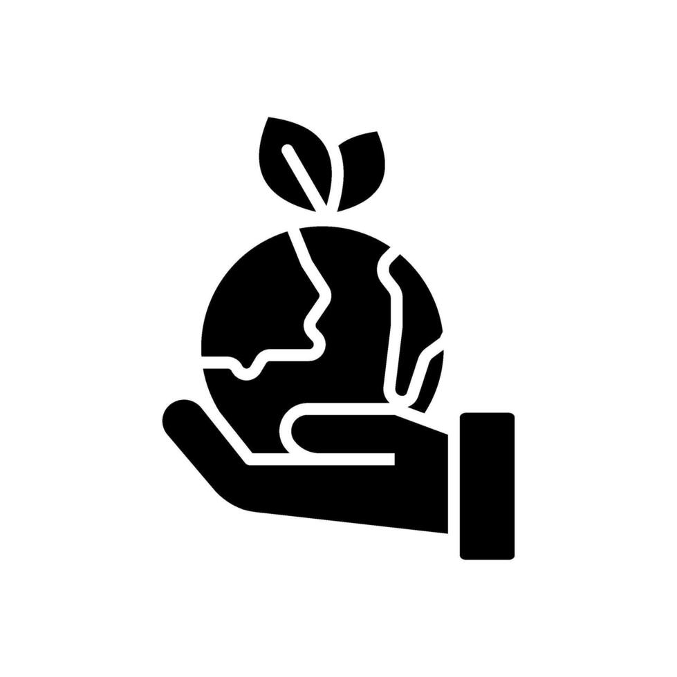 Icon solid glyph hand hold earth globe and sprout leaf ecology, nature go green and save earth. Editable file vector