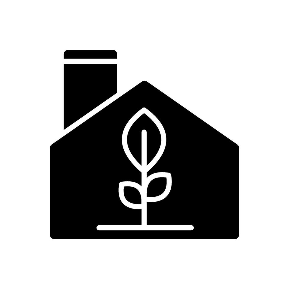 Icon solid glyph home and chimney with leaf ecology, nature go green and save earth. Editable file vector