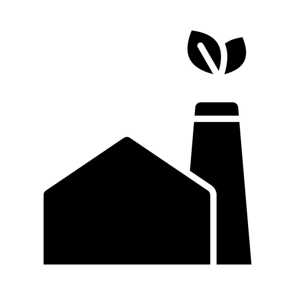 Icon solid glyph home factory and chimney with leaf ecology, nature go green and save earth. Editable file vector