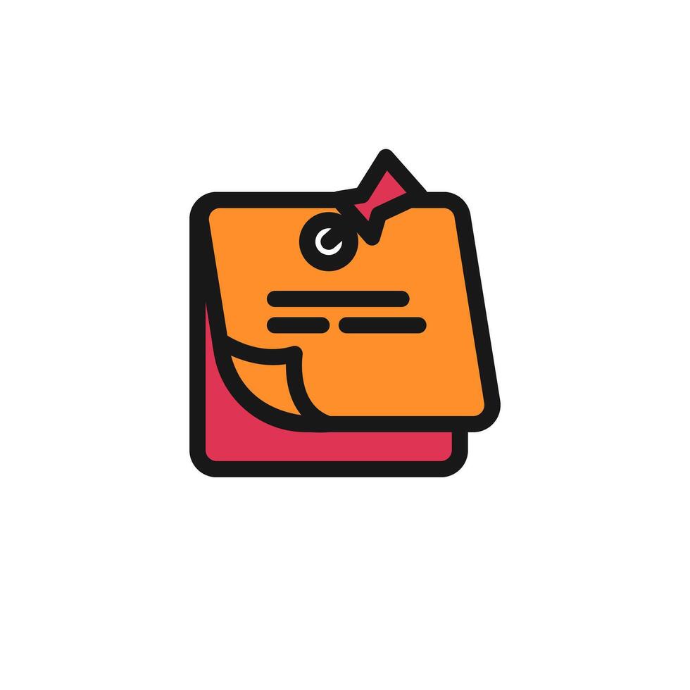 Flat icon sticky note with pin, school equipment, back to school concept. Editable file vector