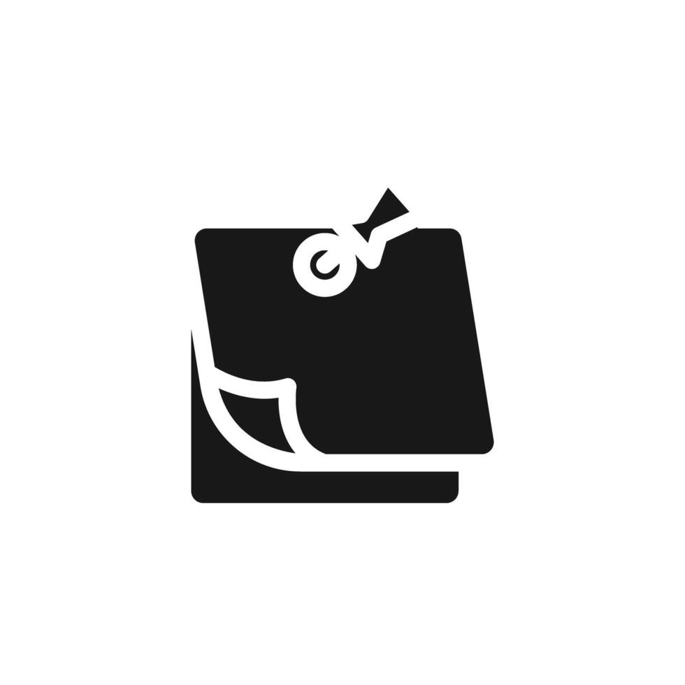 Glyph or solid sticky note with pin, school equipment, back to school concept. Editable file vector