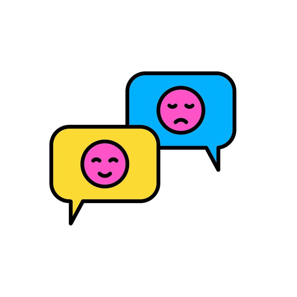 icon flat bubble chat with sad and happy emoji. Editable file vector