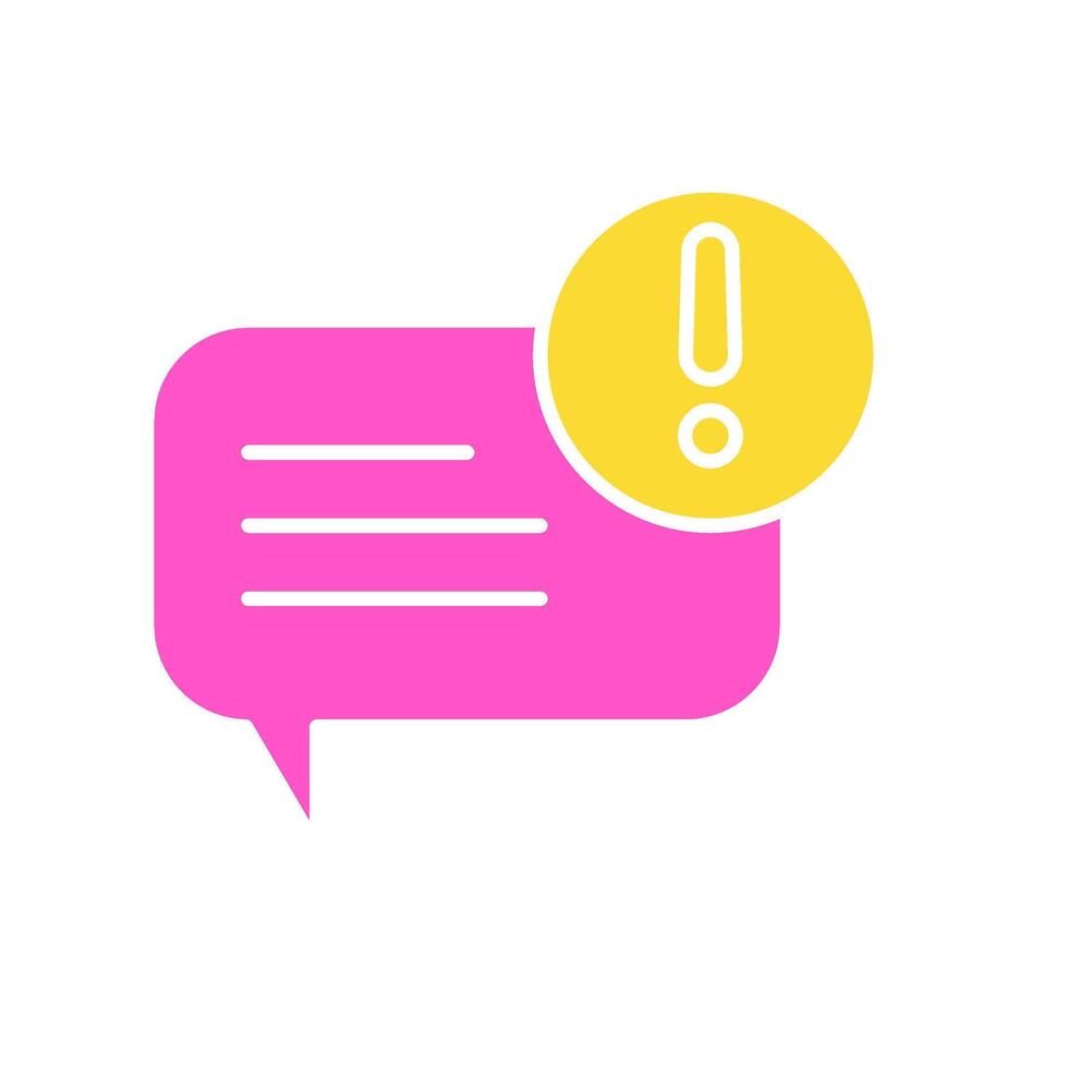 icon glyph colors bubble and text chat with warning symbol. Editable file vector