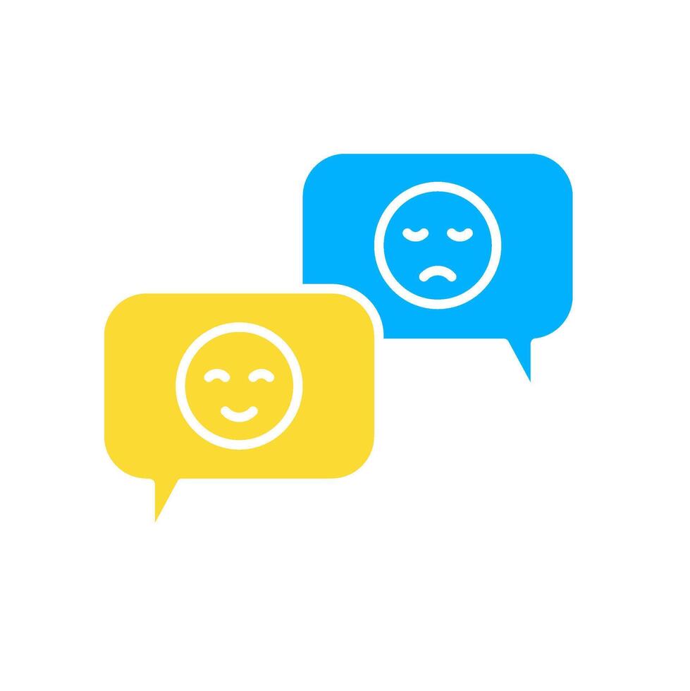 icon glyph colors bubble chat with sad and happy emoji. Editable file vector