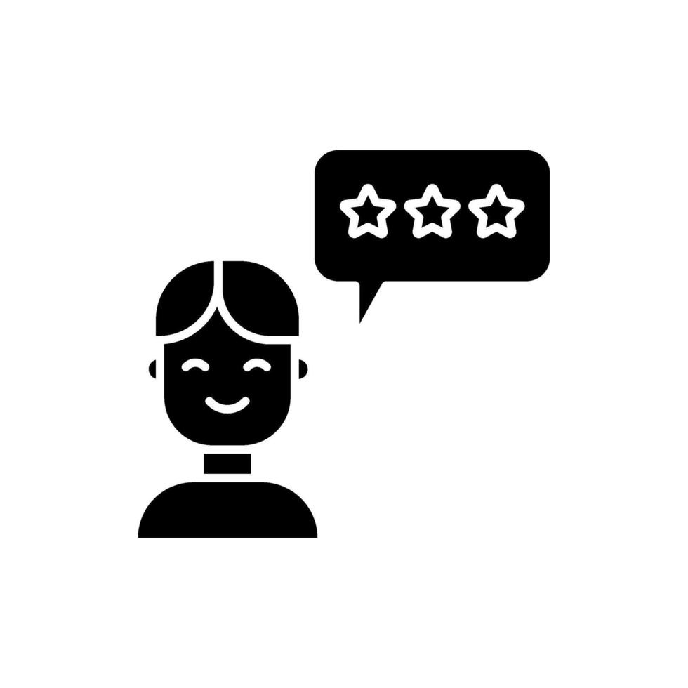 icon solid glyph people with bubble chat rating stars, happy customer feedback. Editable file vector