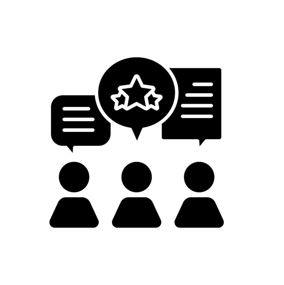 icon solid glyph people giving review and feedback with bubble chat. Editable file vector
