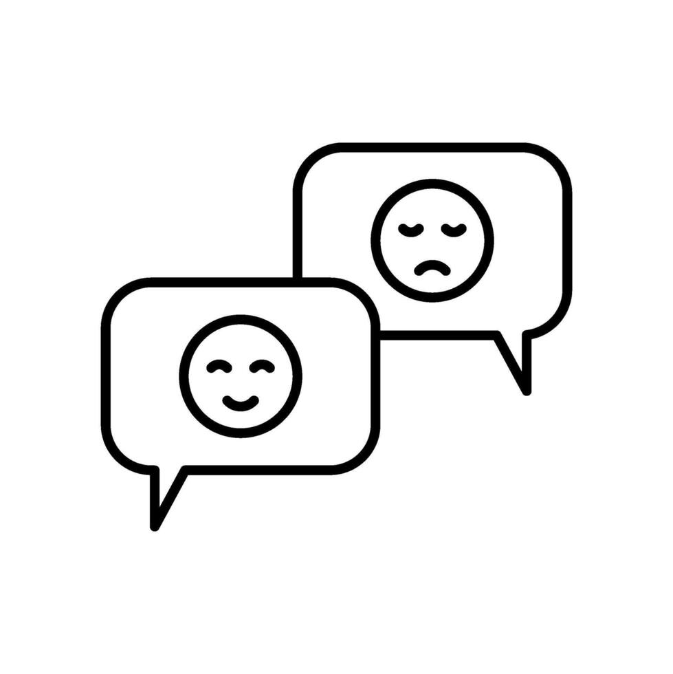icon line bubble chat with sad and happy emoji. Editable file vector