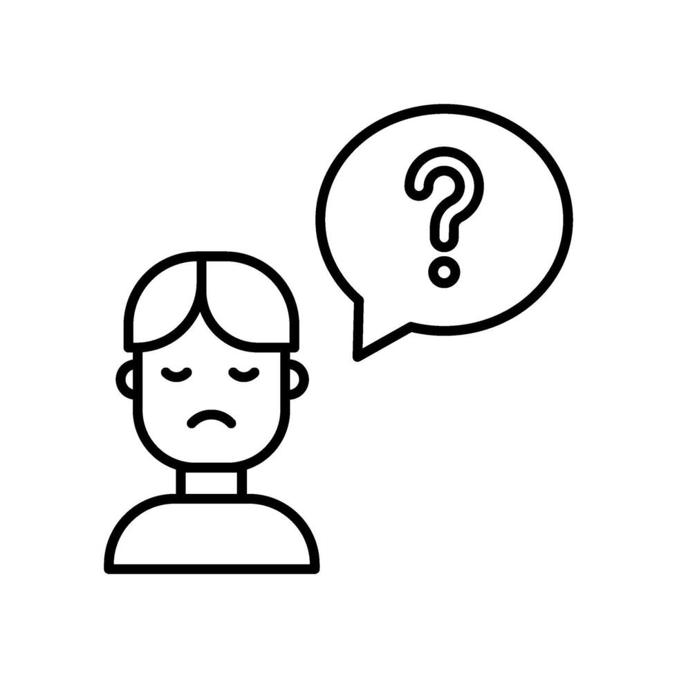 icon line people with bubble chat with question symbol, confused customer feedback. Editable file vector