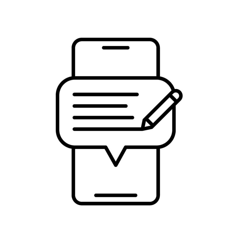 icon line phone and chat bubble with writing text review or feedback. Editable file vector