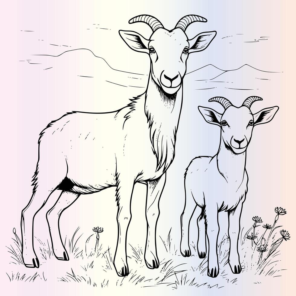 Family Of Goats Coloring Pages Drawing For Kids vector