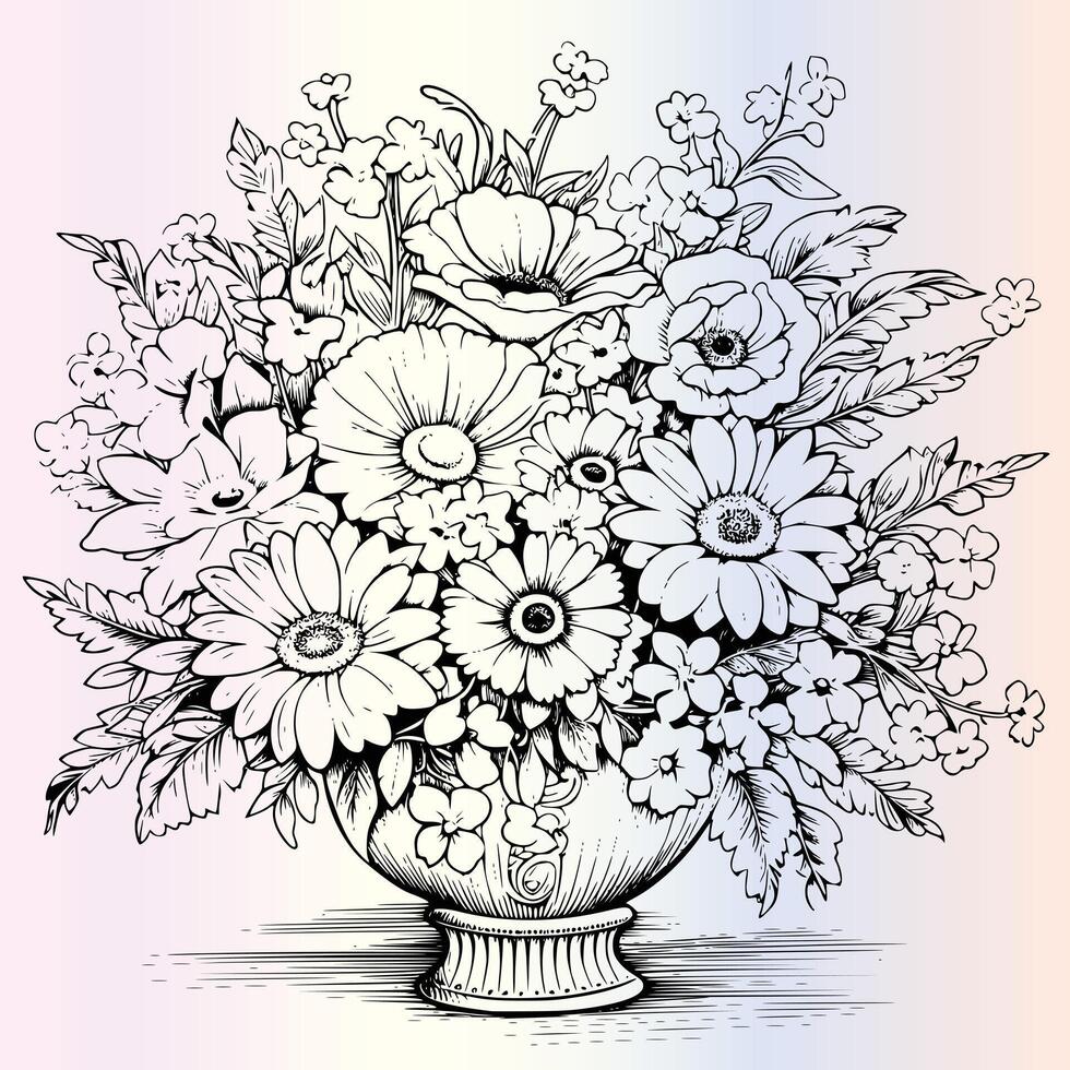 Flowers Bouquet Coloring Page For Kids vector