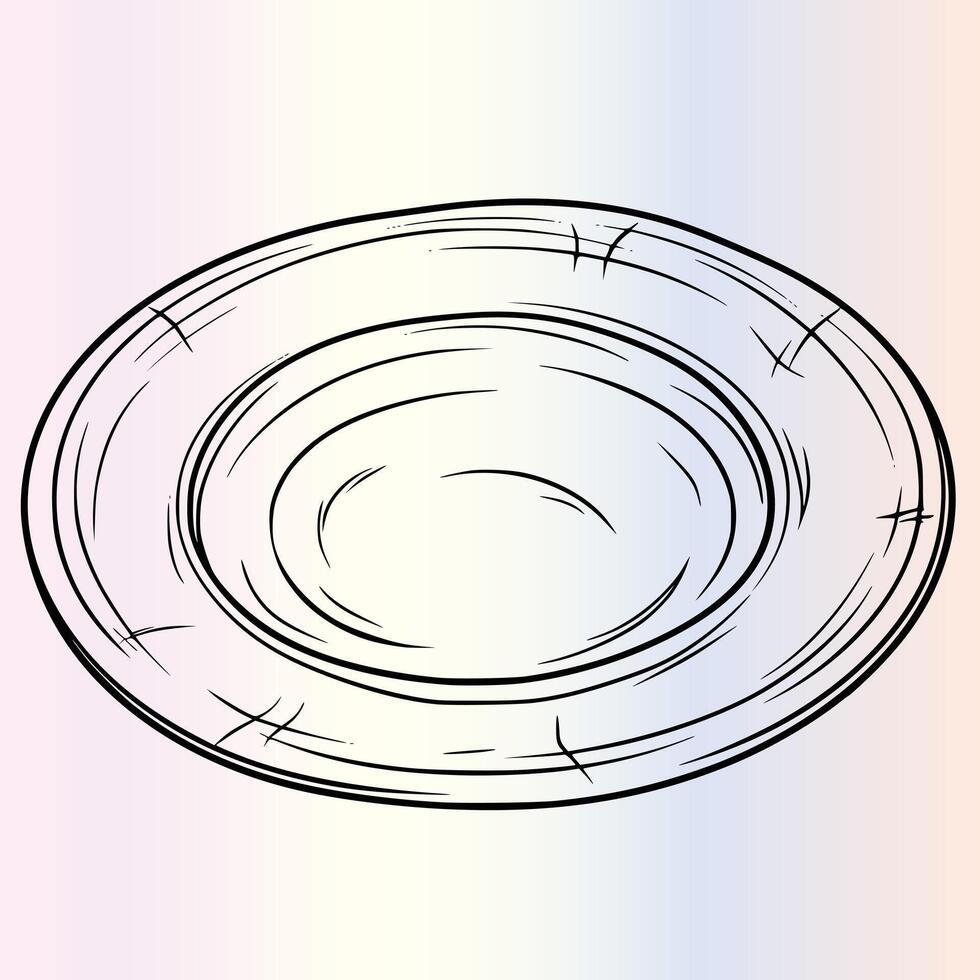 Empty Plate Coloring Pages Drawing For Kids vector