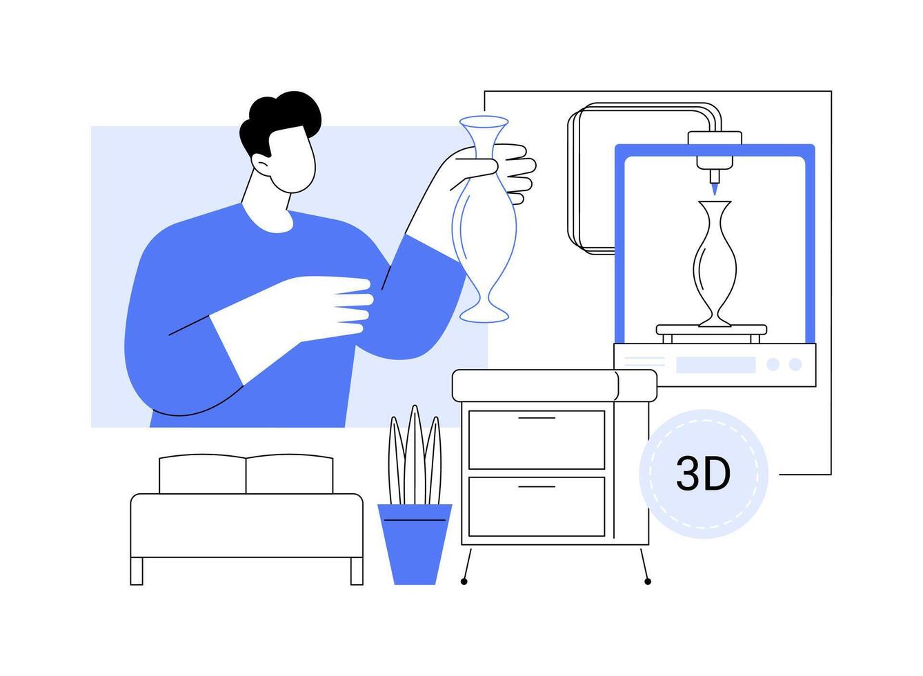 3D printed object isolated cartoon illustrations. vector