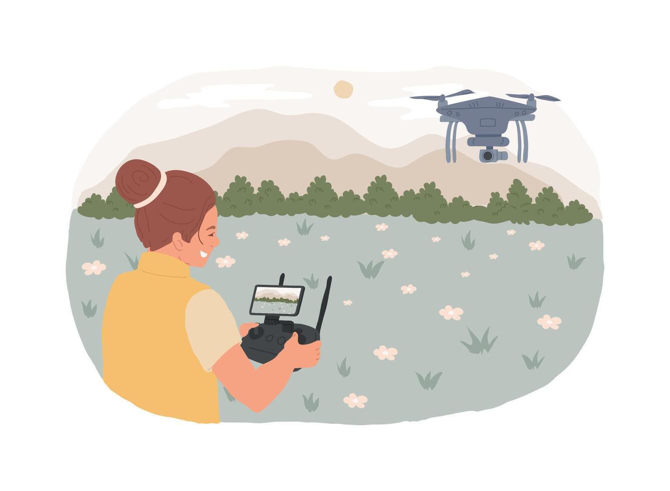 Drone filming isolated cartoon illustrations. vector