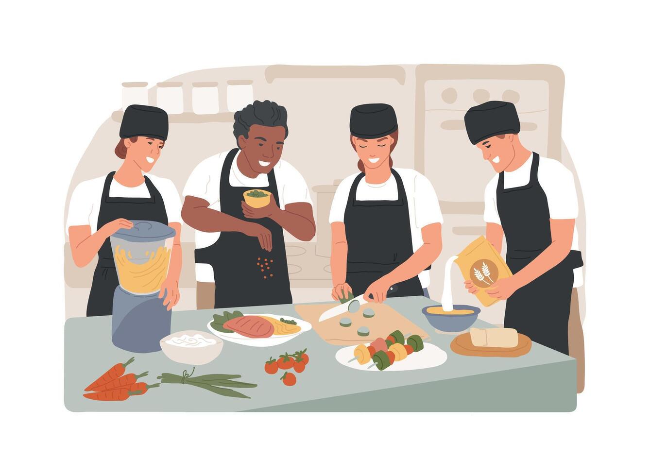Teamwork in the kitchen isolated cartoon illustrations. vector