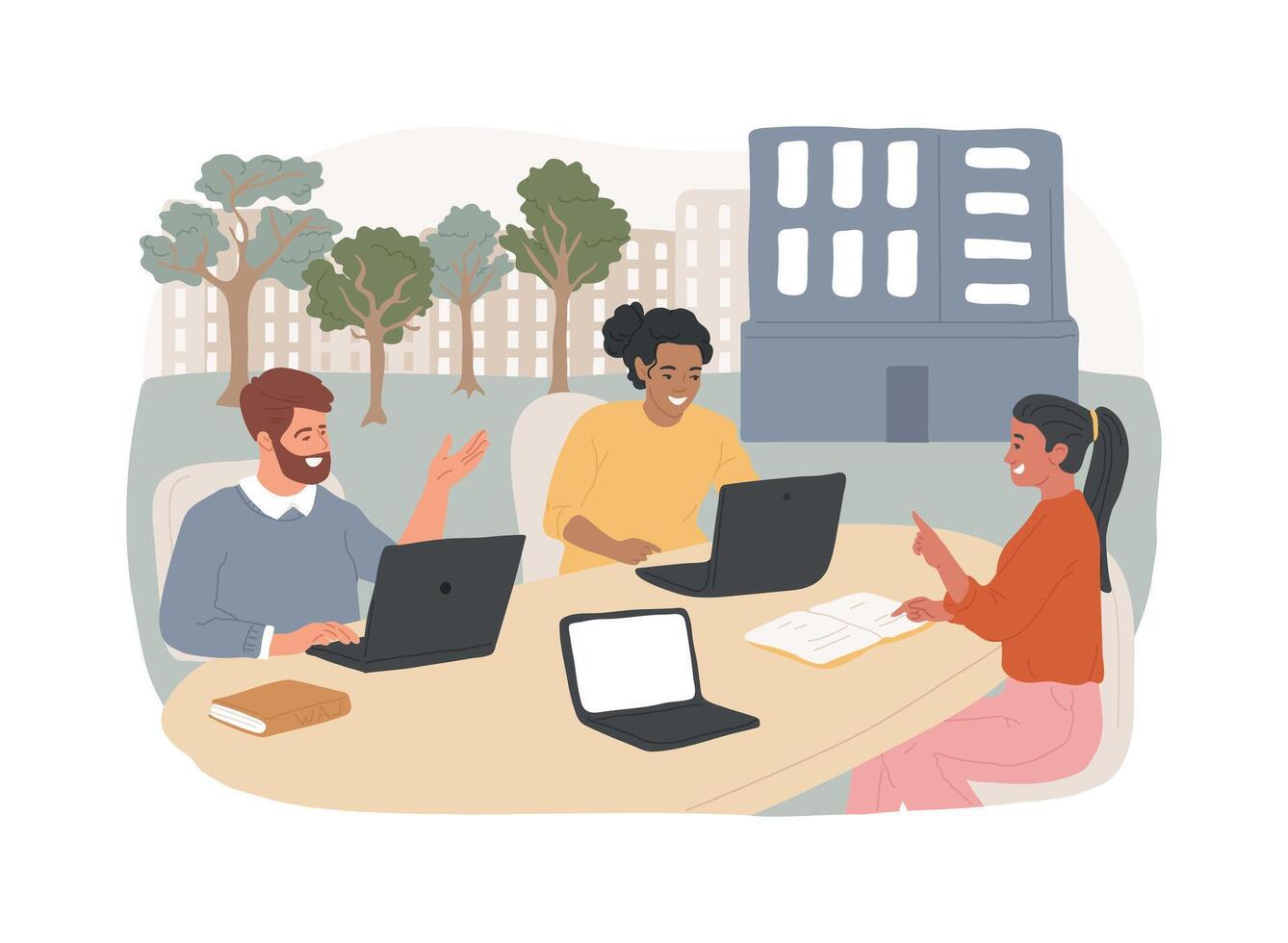 Outdoor office isolated cartoon illustrations. vector