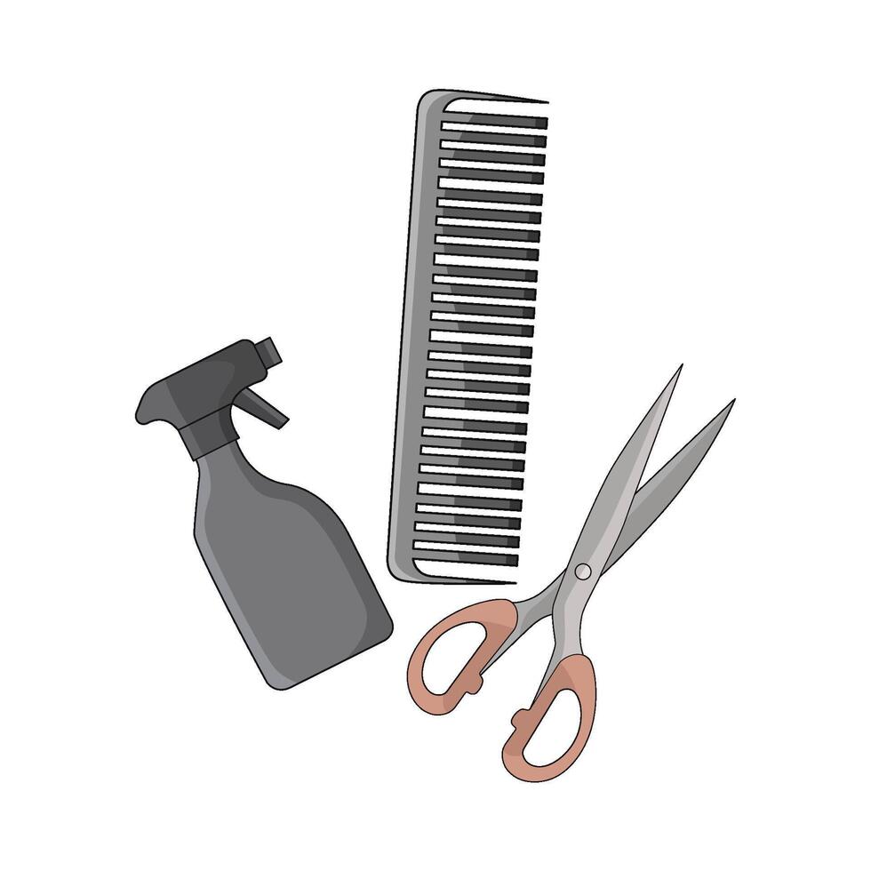 illustration of comb with scissors and spray bottle vector
