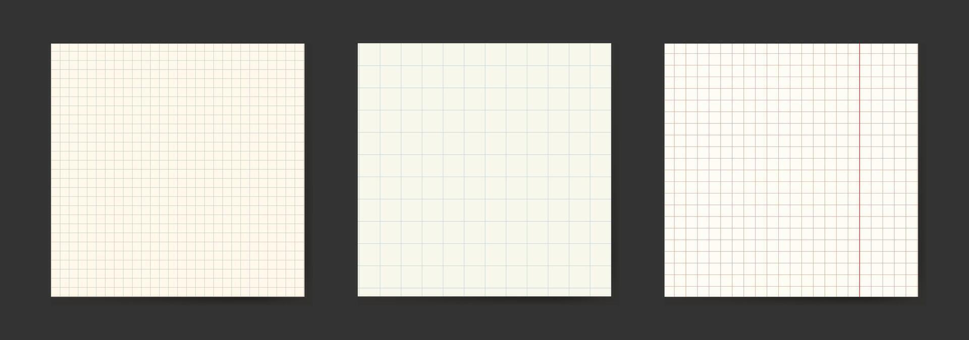 Square grid school paper sheet background with empty space. Design of cell pages for math. Notebook illustration with empty place for text. Blank education posters vector