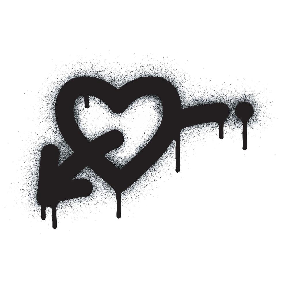 Spray Painted Graffiti Sign of a heart pierced by an arrow Sprayed isolated on a white background. graffiti falling in love symbol with overspray in black on white. vector