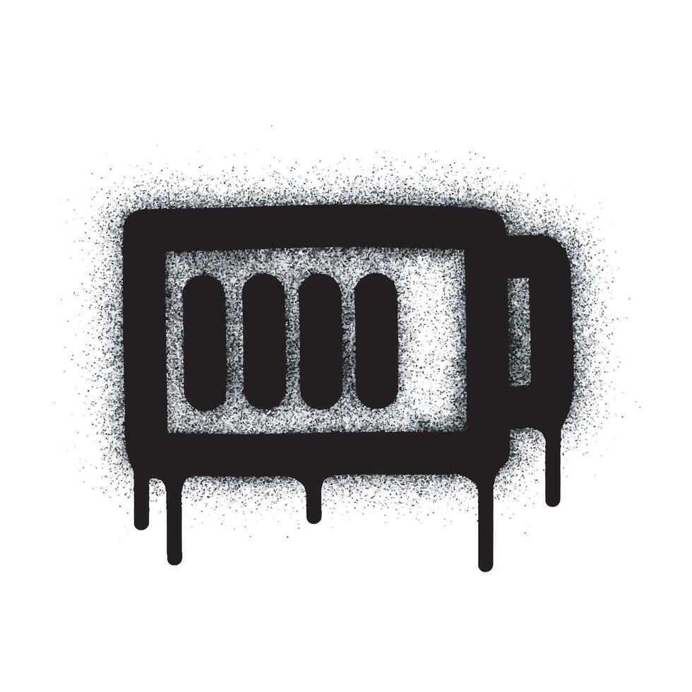 Spray Painted Graffiti battery Charging icon Sprayed isolated with a white background. graffiti Battery icon with over spray in black over white. vector