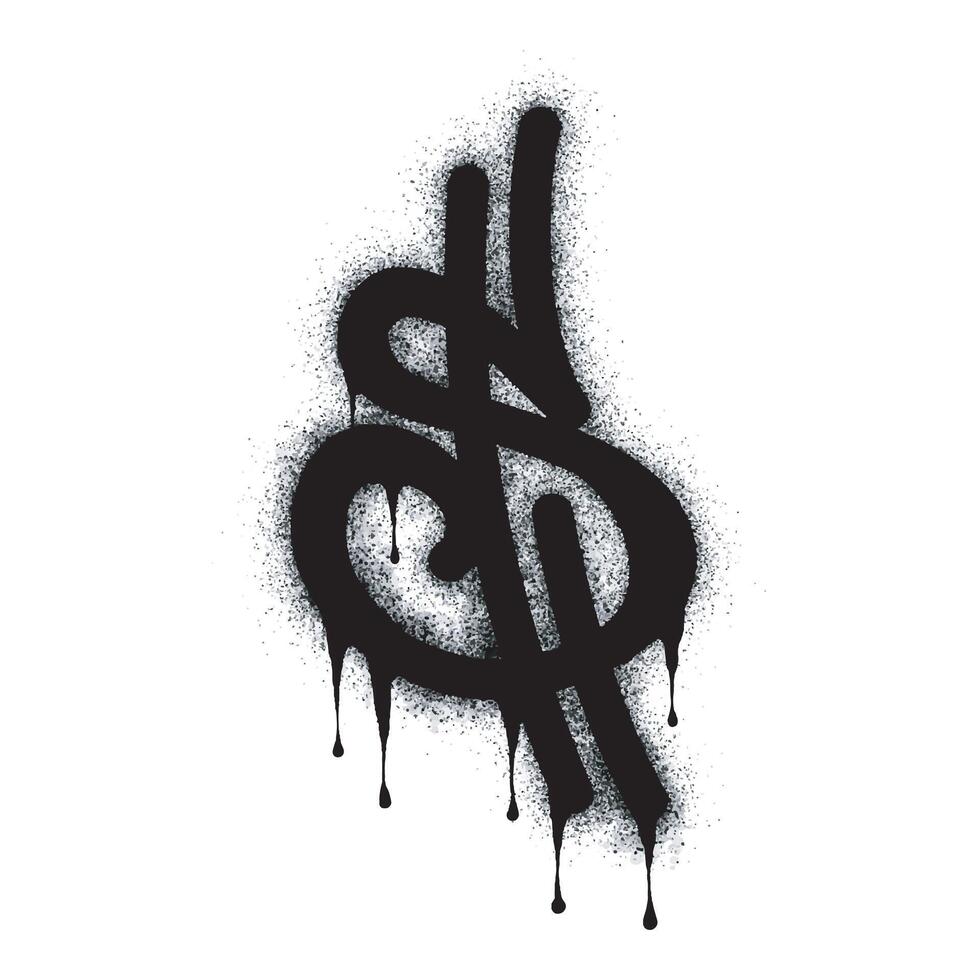 Spray painted graffiti currency in black over white. Drops of sprayed dollar icon. isolated on white background. vector