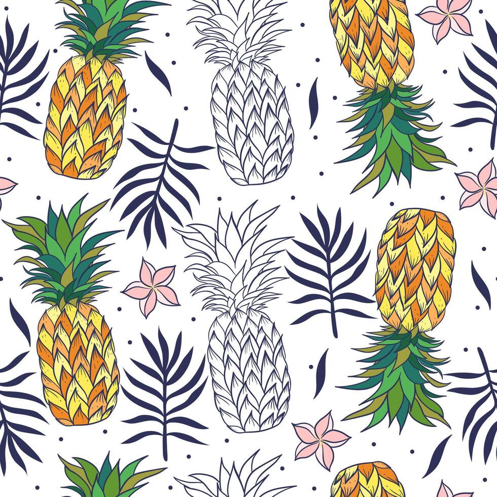 Tropical seamless pattern with pineapples. graphics. vector
