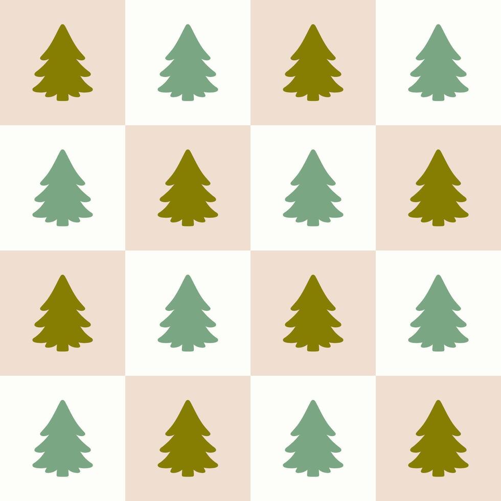 Seamless checkered pattern with fir trees. graphics vector