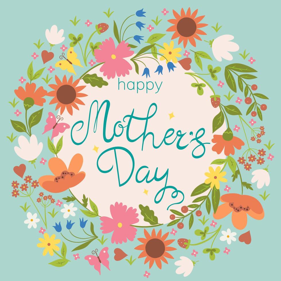 Happy Mother's Day card with flowers. graphics. vector