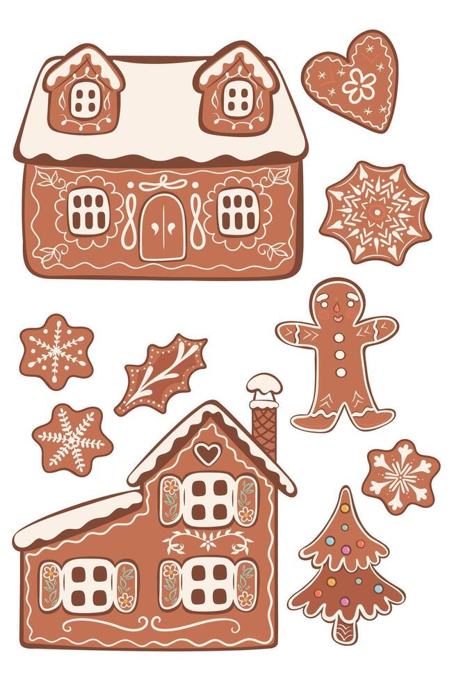 Set of gingerbread cookies isolated on white background. vector