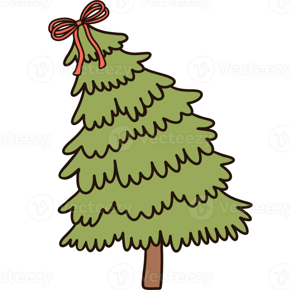 Groovy retro christmas pine tree with coquette bow clipart png