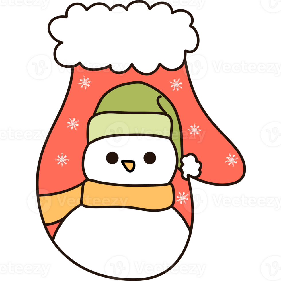 Groovy retro christmas glove with snowman clipart png