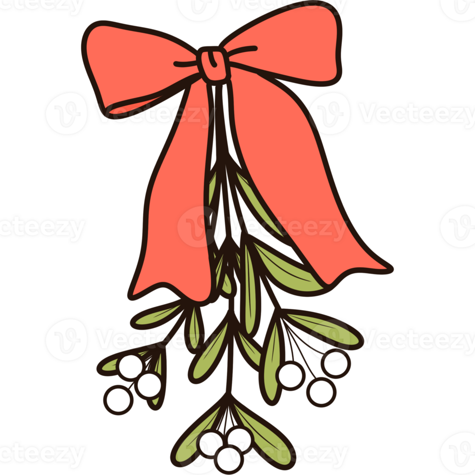 Groovy retro christmas mistletoe with coquette bow clipart png