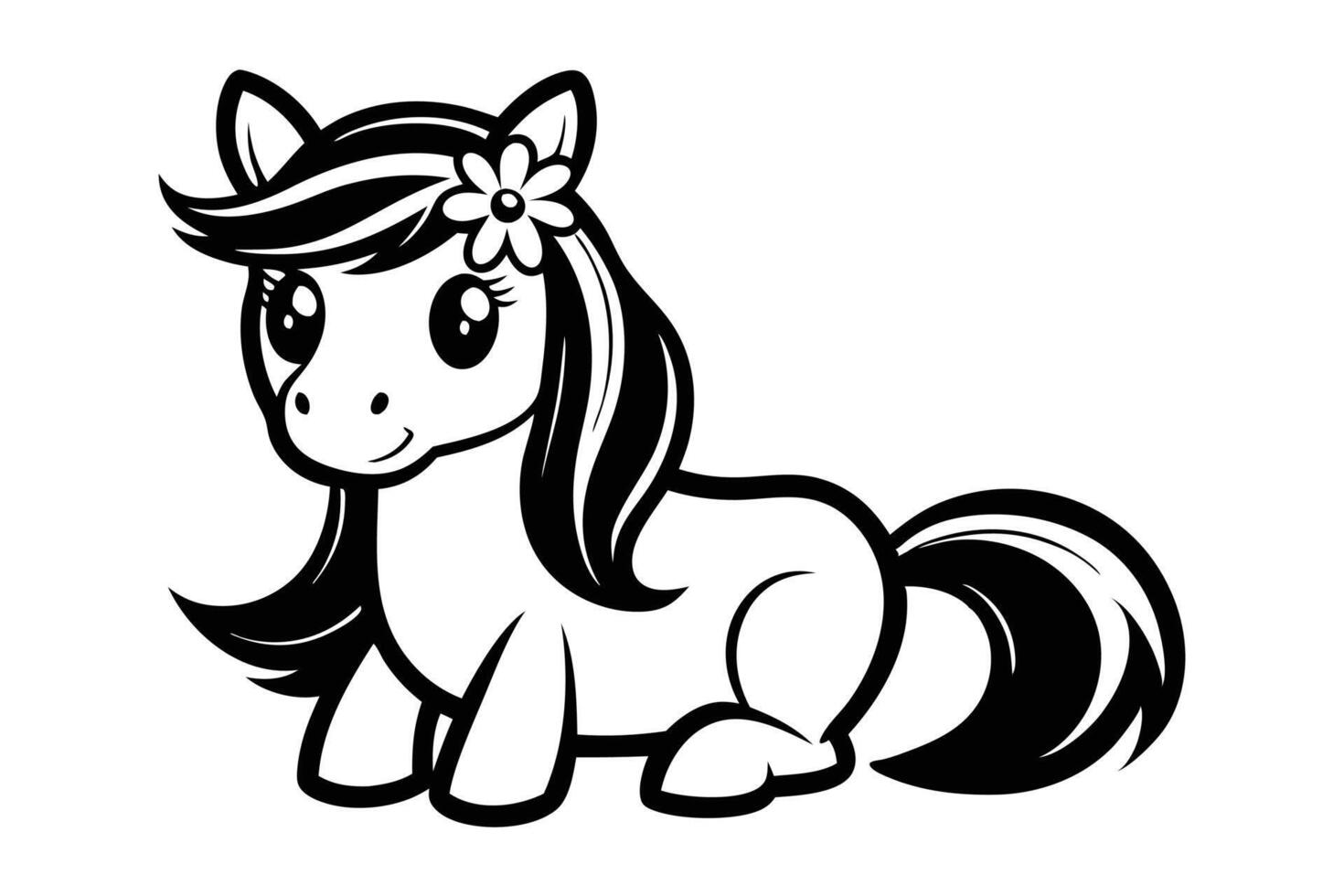 coloring page for kids. Cute horse line art illustration vector