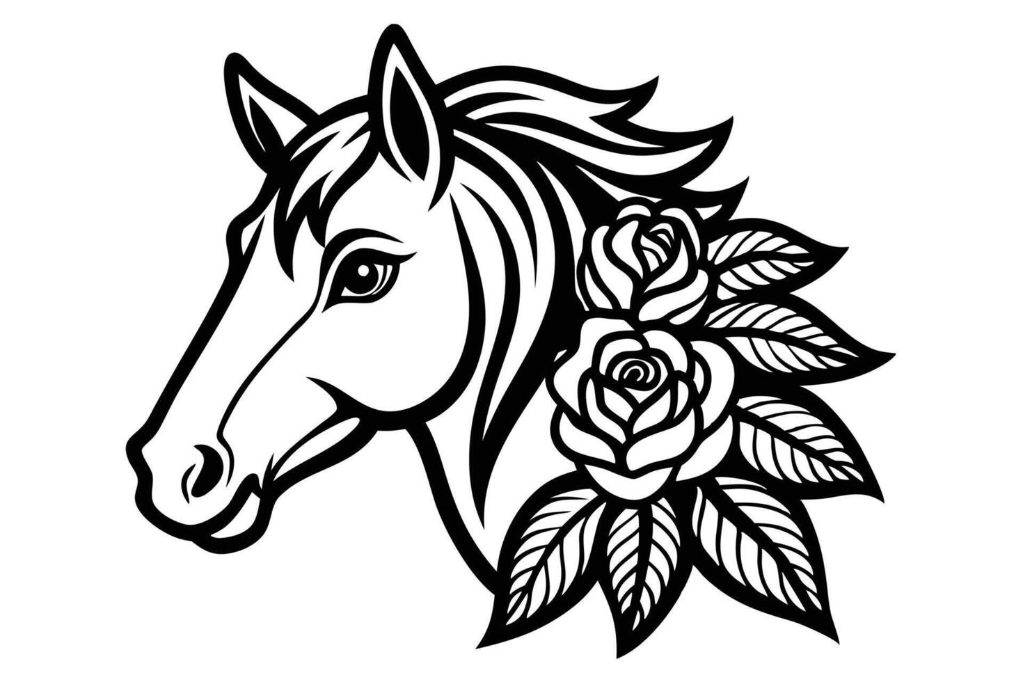Coloring page for kids, Horse head line art illustration vector