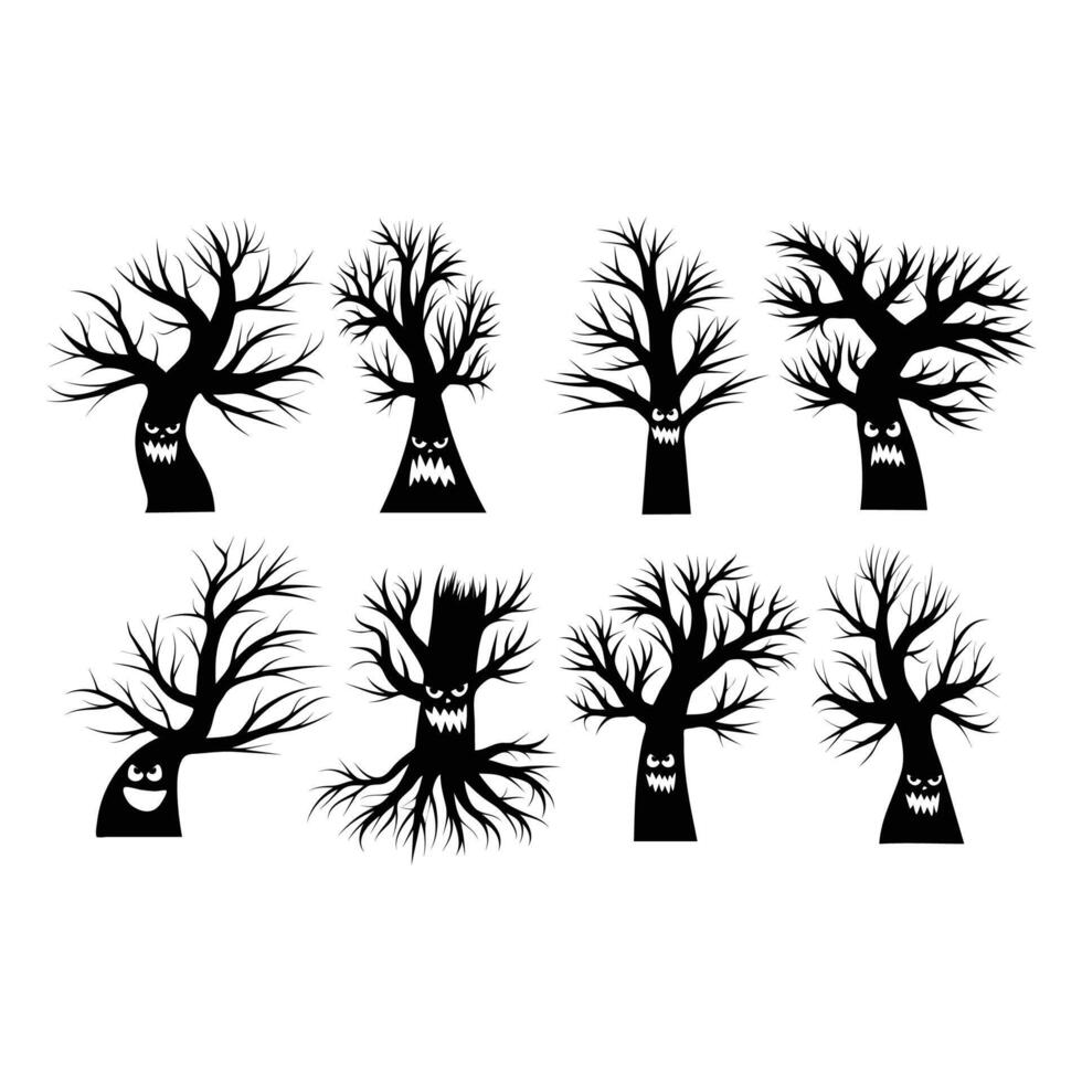 Scary Dead Tree Silhouette. Naked tree Halloween. Dying black scary tree forest illustration . vector