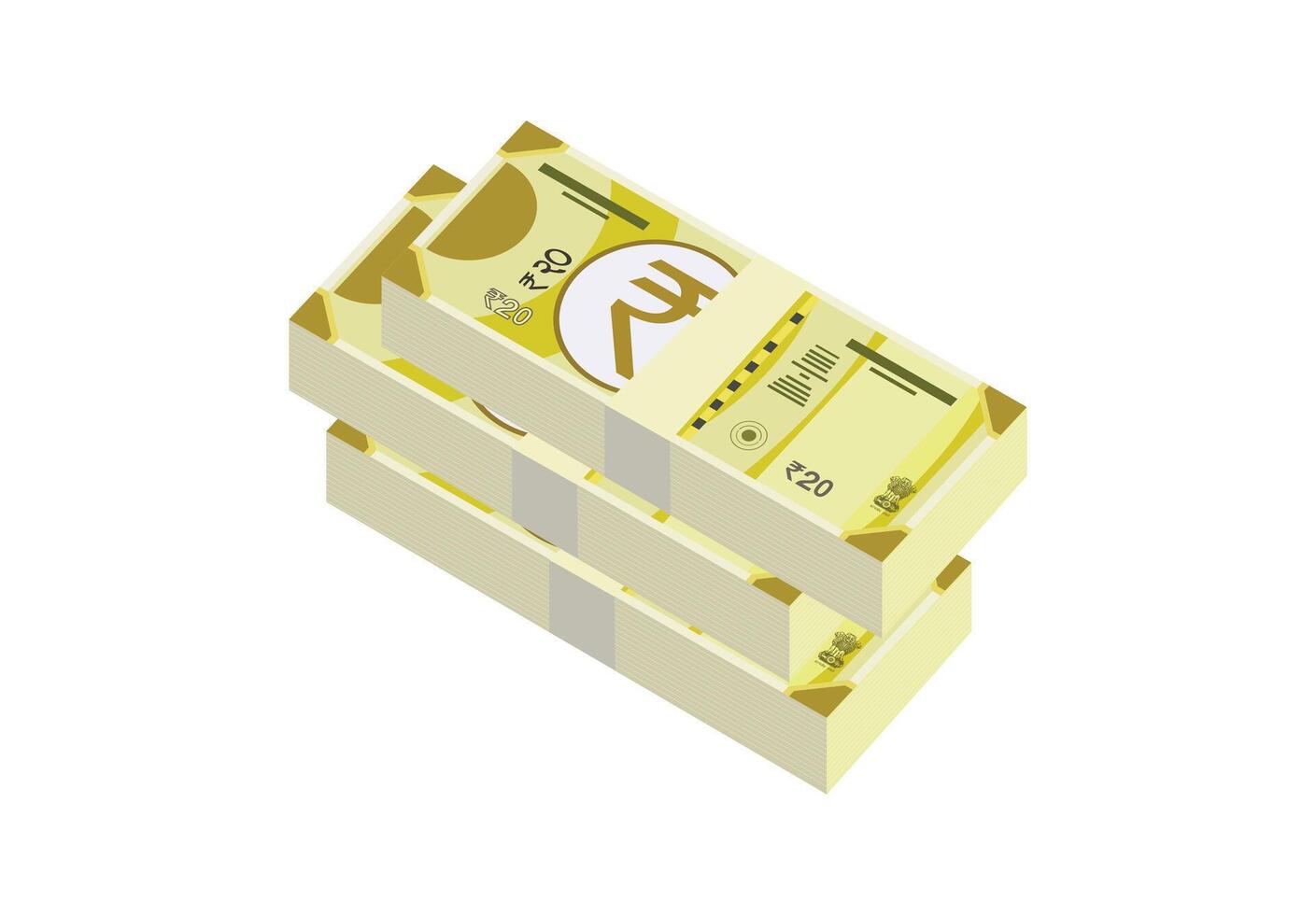 a stack of twenty 20 rupee banknotes vector
