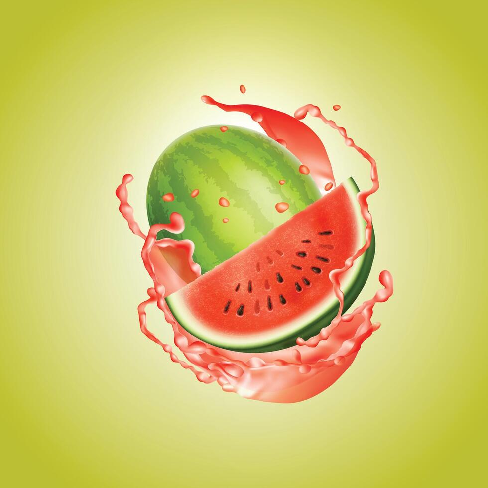 Watermelon juice splash isolated on pink color background. vector