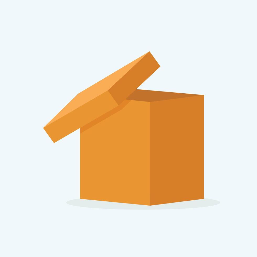 brown square cardboard open box with half cover on it. vector