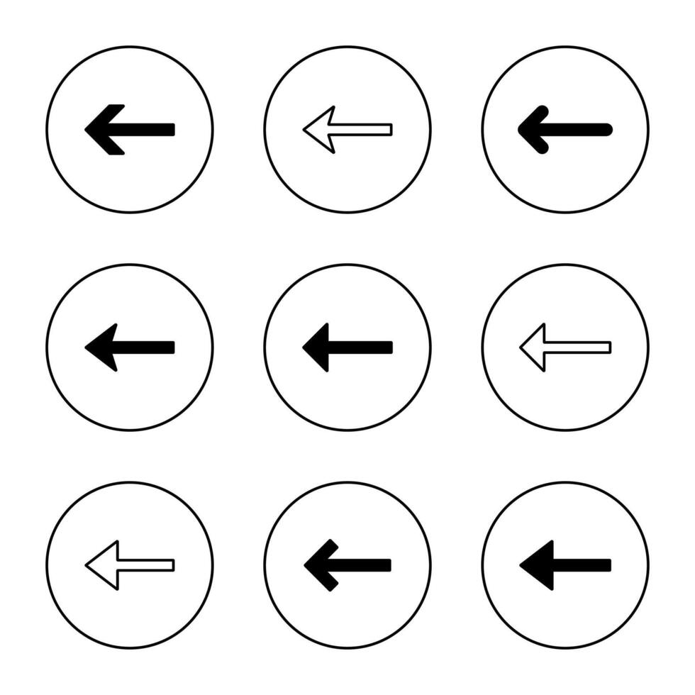 Arrow icon set on circle line. Arrows sign symbol vector