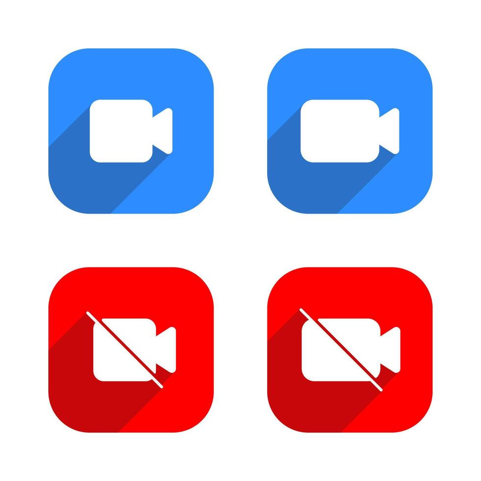 camera and mute call icon set on square background vector
