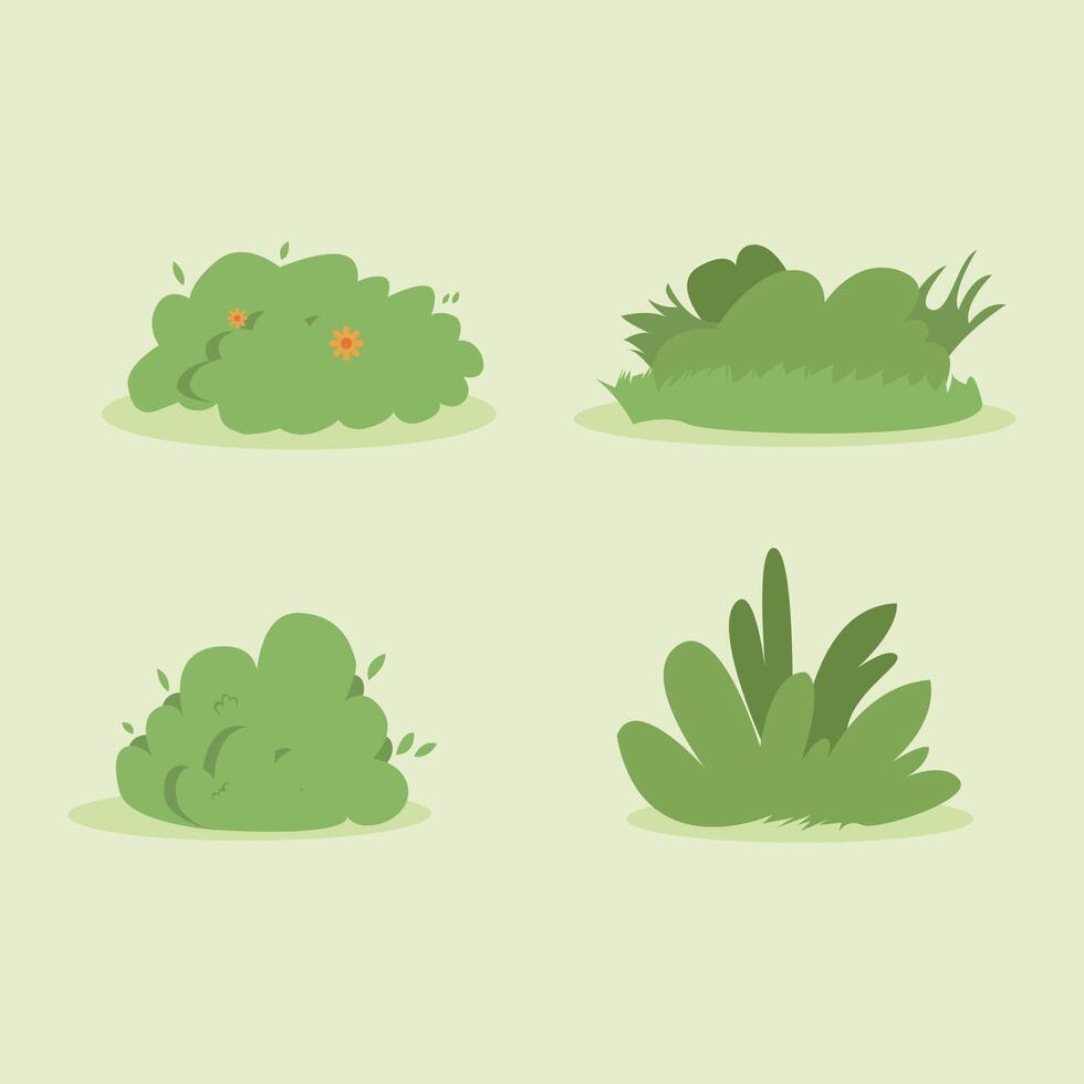 Four different types of bushes are shown in the image. The bushes are all green and have different shapes and sizes. The first bush is tall and skinny, while the second bush is short and bushy vector