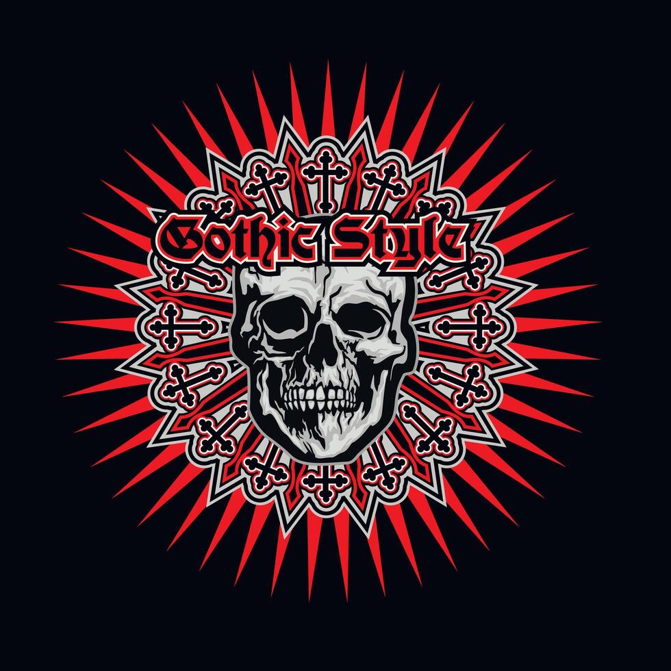 gothic style, skull, grunge vintage design t shirts vector